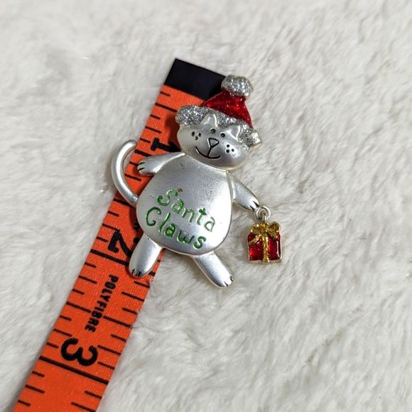 Vintage Santa Claws Christmas Cat Brooche - Picture 6 of 8